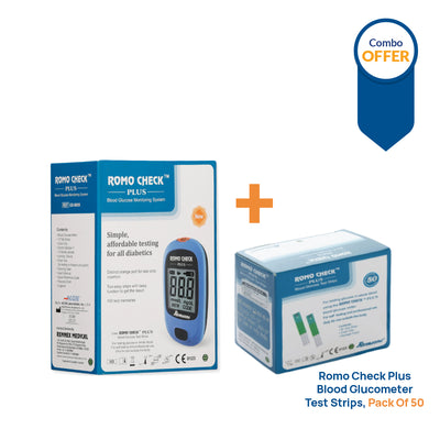 Romo Check Plus Blood Glucometer With Test Strips (Combo Pack)