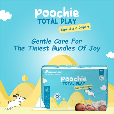 Romsons Poochie Total Play Newborn Tape Style Baby Diapers