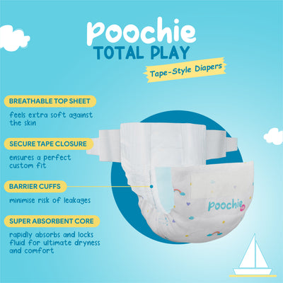 Romsons Poochie Total Play Newborn Tape Style Baby Diapers