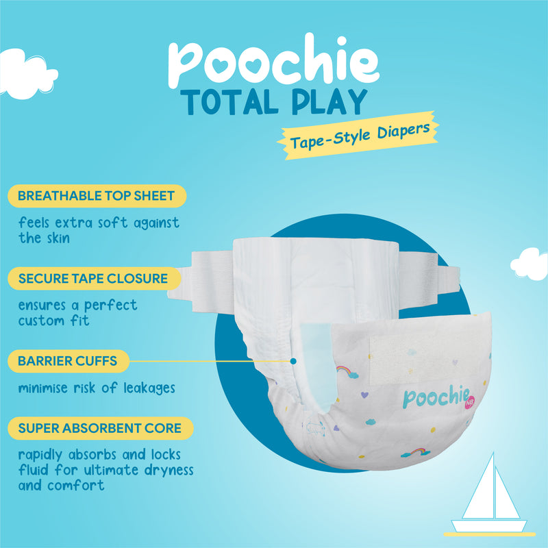 Romsons Poochie Total Play Newborn Tape Style Baby Diapers