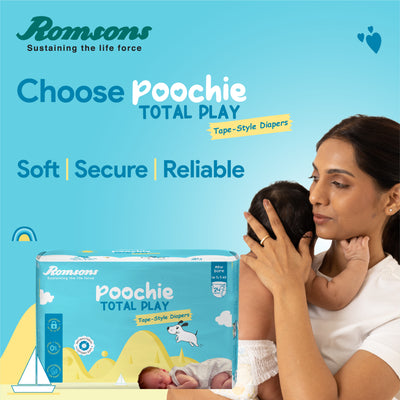 Romsons Poochie Total Play Newborn Tape Style Baby Diapers