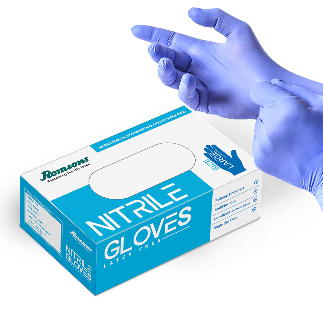 Romsons Nitrile Examination Gloves - Powder Free (Box of 100)
