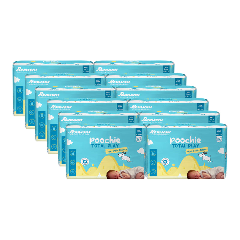 Romsons Poochie Total Play Newborn Tape Style Baby Diapers