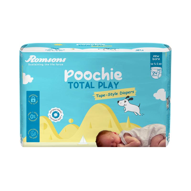 Romsons Poochie Total Play Newborn Tape Style Baby Diapers