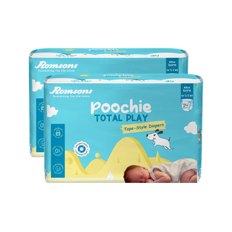 Romsons Poochie Total Play Newborn Tape Style Baby Diapers