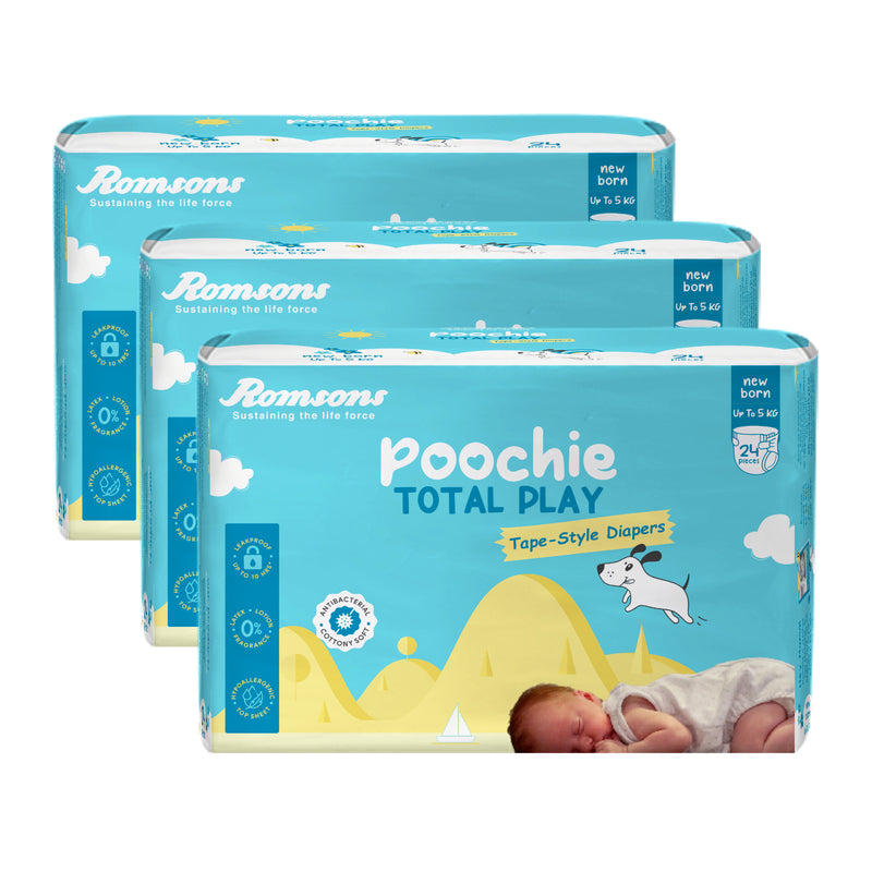 Romsons Poochie Total Play Newborn Tape Style Baby Diapers