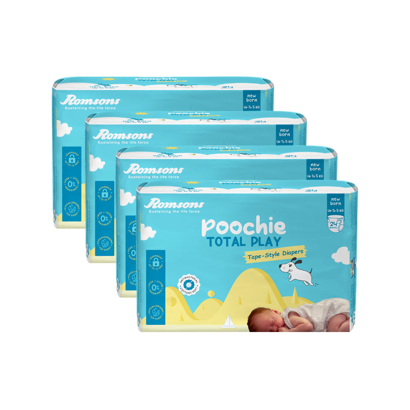 Romsons Poochie Total Play Newborn Tape Style Baby Diapers