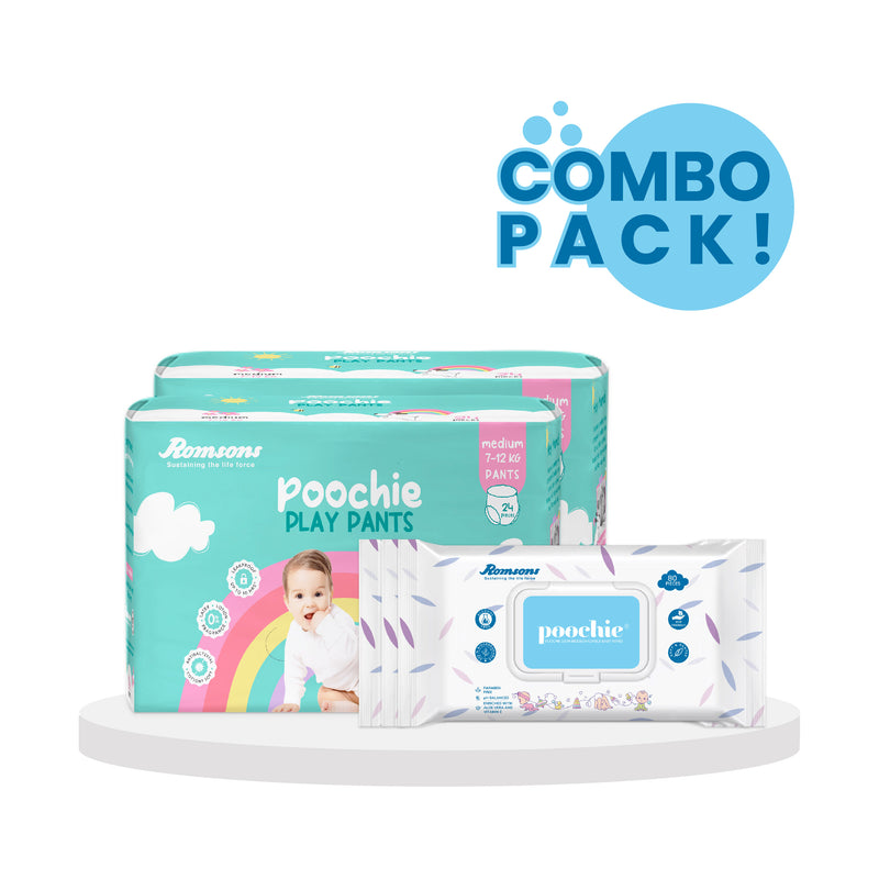 Romsons Poochie Play Pants with Poochie Baby Wipes (Pack of 3)