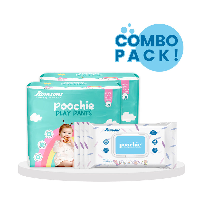 Romsons Poochie Play Pants with Poochie Baby Wipes (Pack of 3)