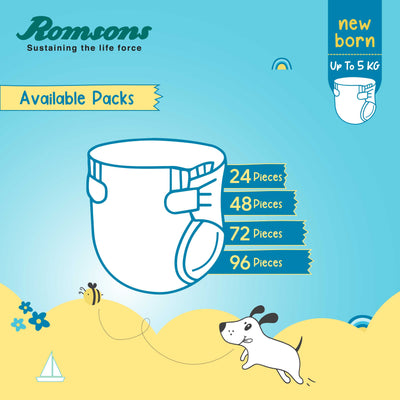 Romsons Poochie Total Play Newborn Tape Style Baby Diapers