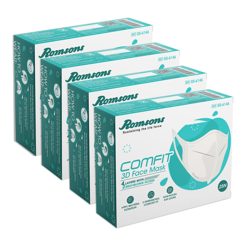 Romsons Comfit 3D Face Mask 4 Layers with 2 Melt-Blown Filter & Softest ...