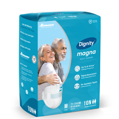 Dignity Magna Adult Diapers With Spongee Body Wipes ( Tape Style )