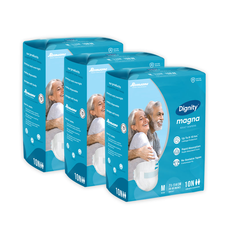 Dignity Magna Adult Diapers With Spongee Body Wipes ( Tape Style )